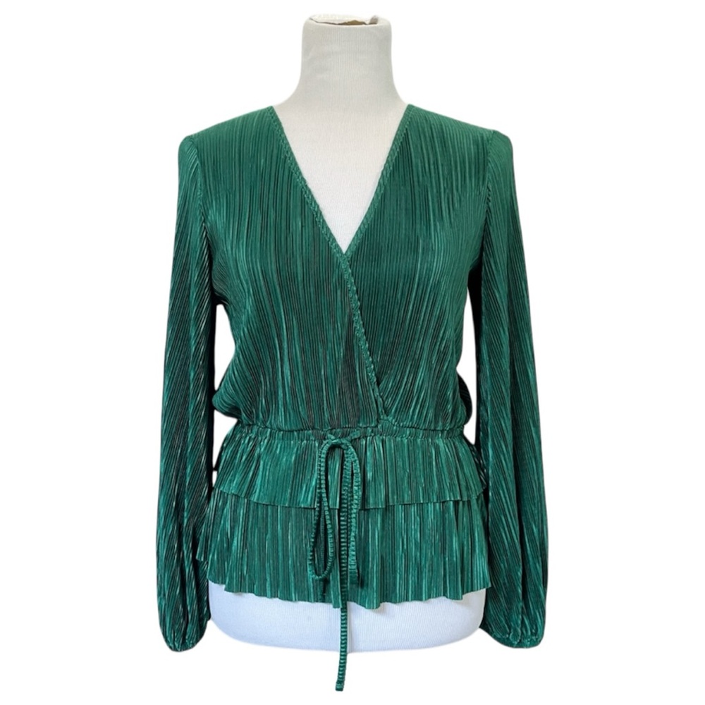 Plisse Surplice Longsleeve Wrap Top with Lantern Sleeves | Zara, Small